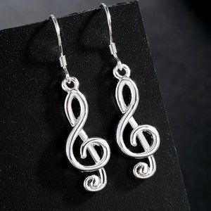 Cute Lil 1.5" Musical Note Drop Earrings Solid Sterling Silver "Hypoallergenic"